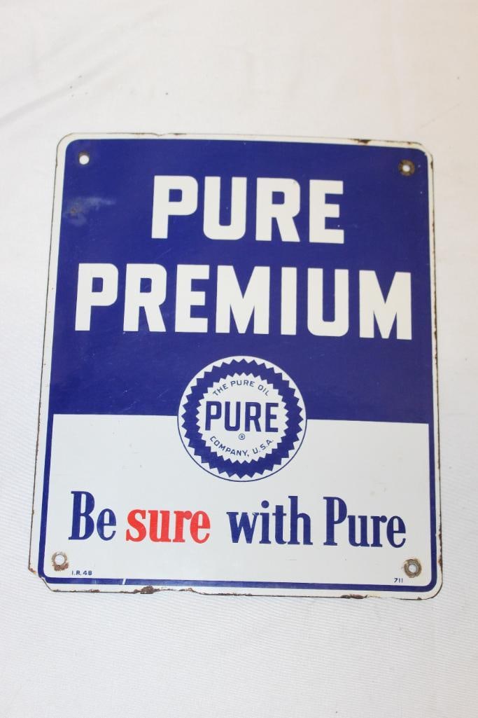 Pure Premium Gas Pump Plate Porcelain Sign (1 of 5)
