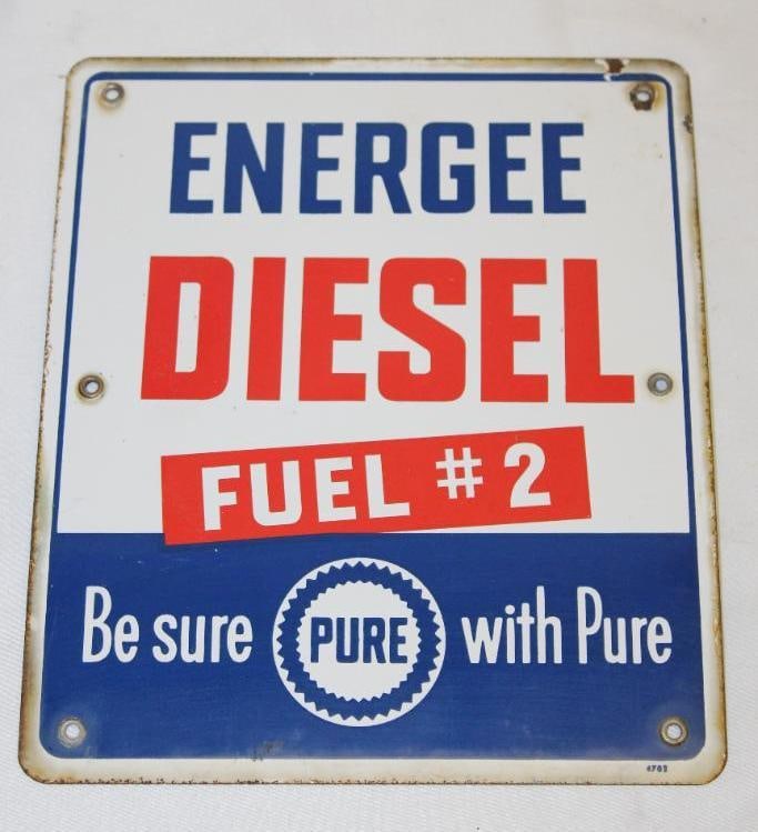 Pure Energee Deisel Fuel 2 Porcelain Gas Pump Plate Sign (1 of 6)