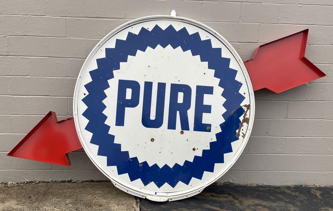 Pure Service Station Pole Sign Double-Sided Porcelain with Arrow and Frame (1 of 18)