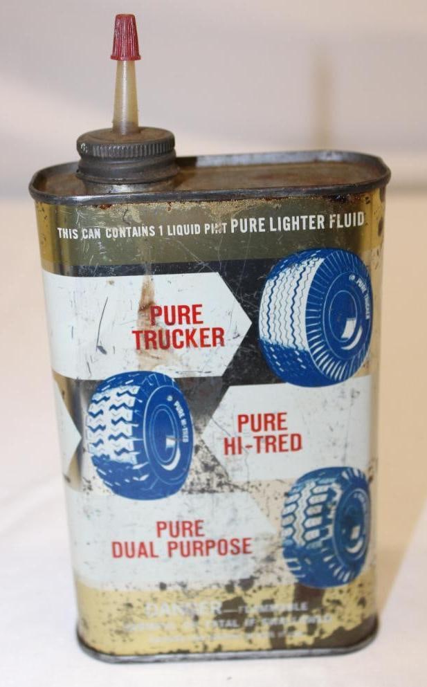 Pure 1 Pint Lighter Fluid Can with Tire Ad (1 of 3)