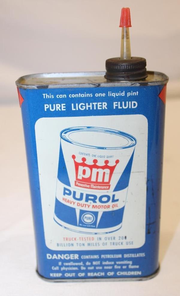 Pure Purol 1 Pint Lighter Fluid Can with Oil can Ad (1 of 4)
