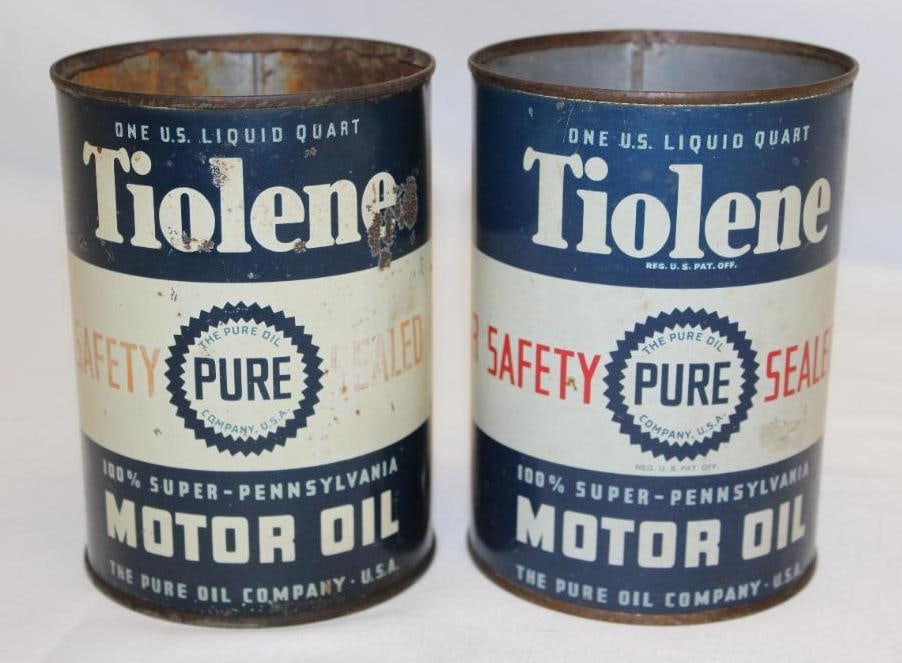 Group of 2 Pure Tiolene Safety Sealed Metal 1 Quart Motor Oil Cans (1 of 3)