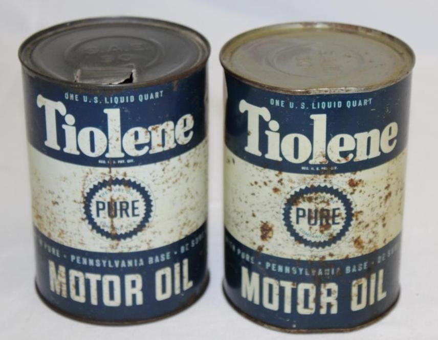 Group of 2 Pure Tiolene Metal 1 Quart Motor Oil Cans (1 of 3)
