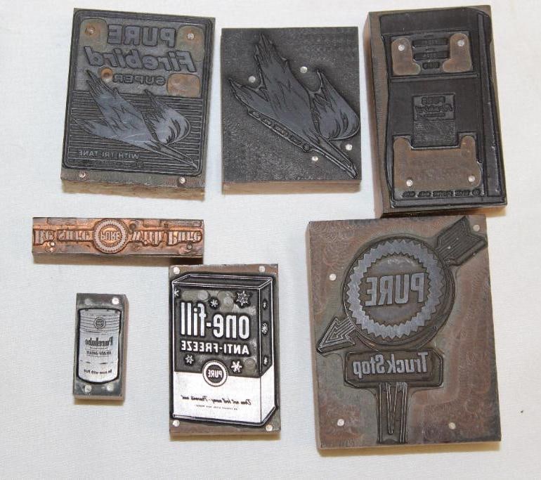 Lot of 7 Pure Oil Company Advertising Printer Blocks (1 of 5)