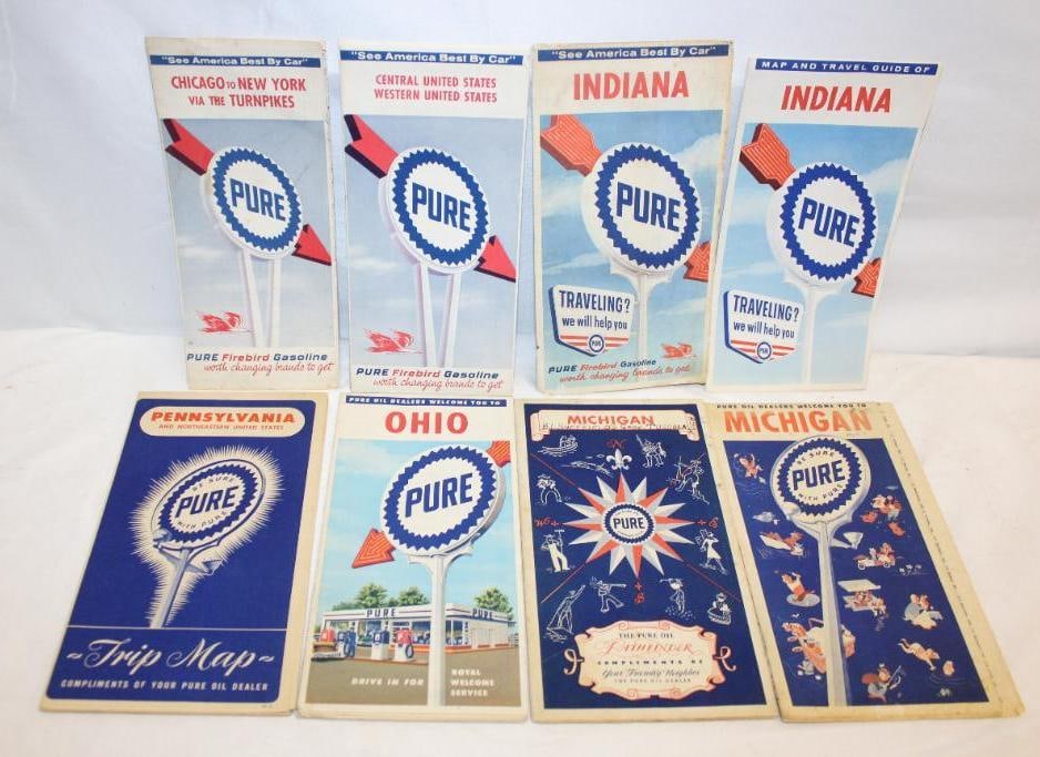 Lot of 8 Pure Oil Co Service Station Road Maps (1 of 8)