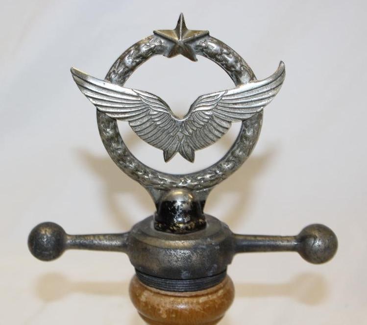 Star & Wings Radiator Mascot Hood Ornament on Dog Bone Base: 5.5" x 6.5" x 2.25"