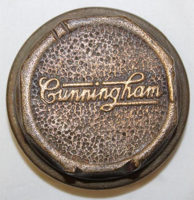 Brass Cunningham Motor Car Co Automobile Threaded Hubcap: 3.5" diameter