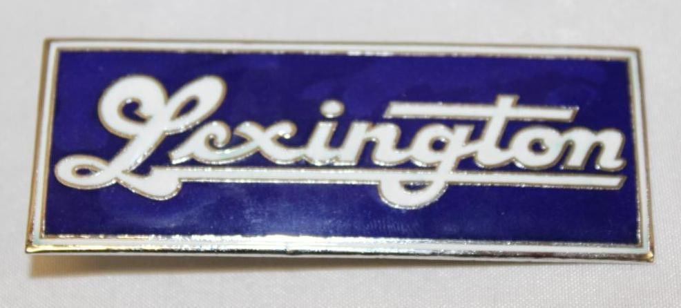 1917-1927 Lexington Motor Car Co Radiator Emblem Badge: cloisonne, 3.25" x 1.25", this original emblem has been professionally restored