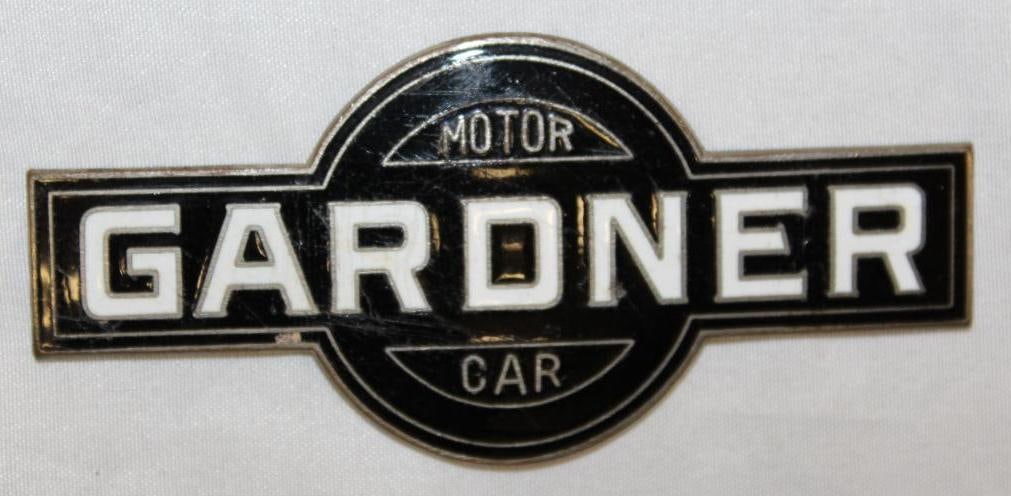 1923-1925 Gardner Motor Car Co Radiator Emblem Badge: cloisonne, 3.75" x 1.75"