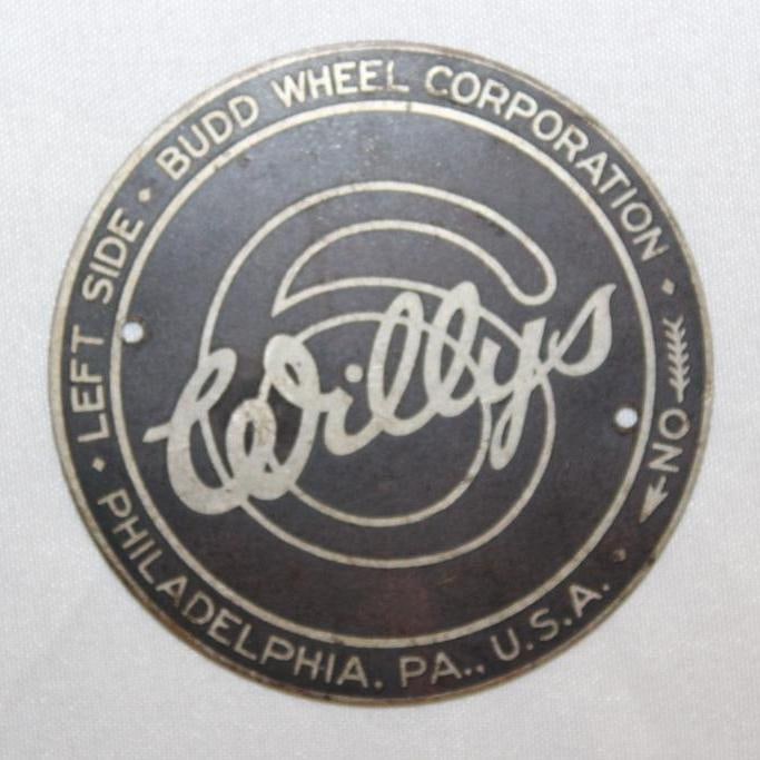 1916-1919 Willys 6 Emblem Badge: 2.25" diameter, this is a wheel hub center for a Budd wire wheel