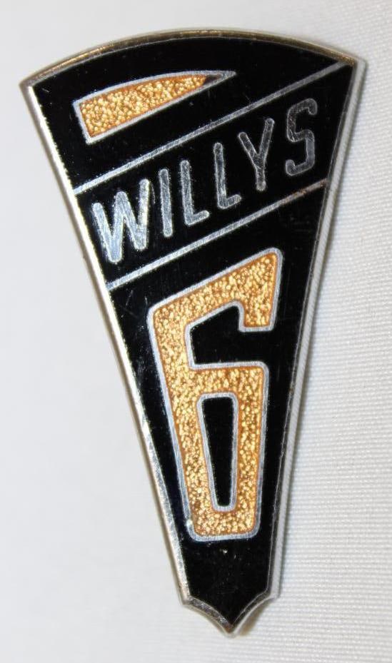 1931 Willys 6 Radiator Emblem Badge: cloisonne, 2" x 1"