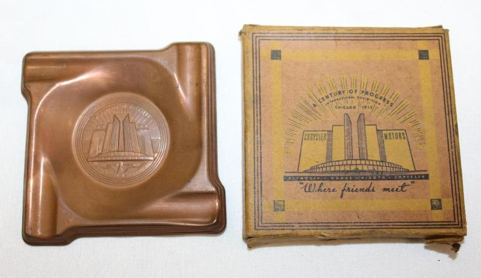 NOS 1933 Chrysler Century of Progress Advertising Tire Ashtray w/ Box: 3" x 3"