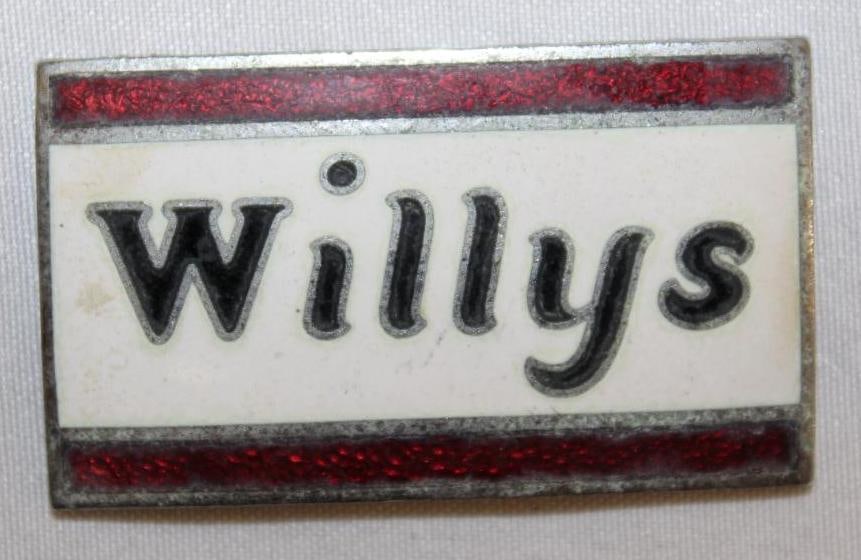 1930 Willys Radiator Emblem Badge: cloisonne, 1.75" x 1"