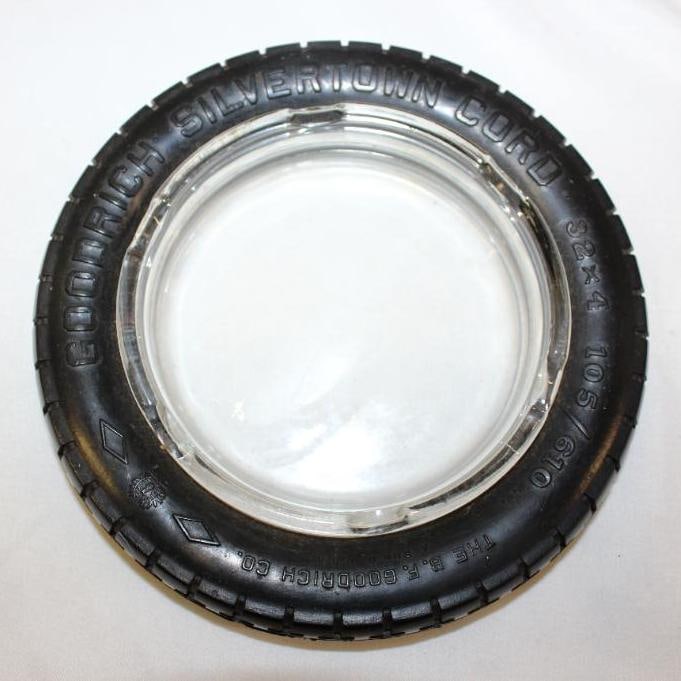 Goodrich Silvertown Advertising Tire Ashtray: 6.25" diameter w/ clear glass center