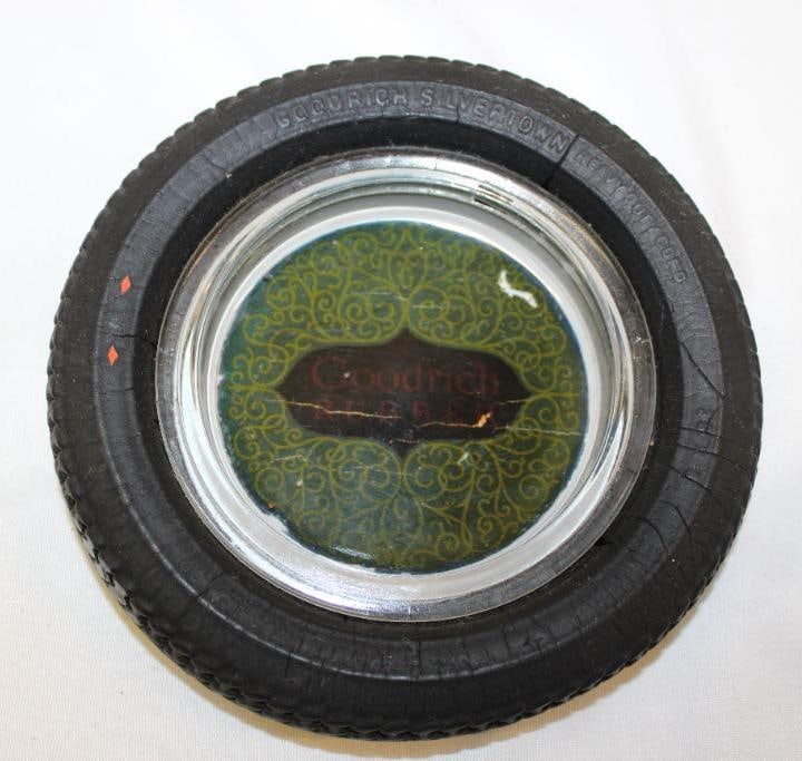 Goodrich Silvertown Advertising Tire Ashtray: 6" diameter w/ original label center