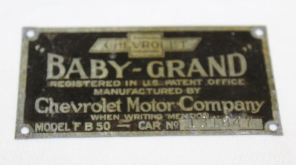 Chevrolet Baby Grand Serial Number Data Tag Emblem (1 of 2)