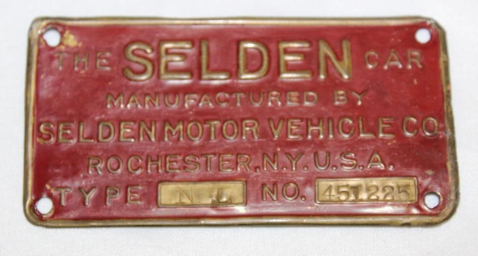 Selden Motor Vehicle Company Brass Serial Number Data Tag Emblem (1 of 2)