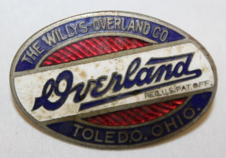 1919-1926 Willys Overland Radiator Emblem Badge: cloisonne, 2" x 1.25"