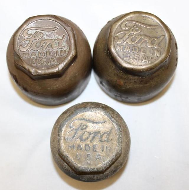 Group of 3 Brass Ford Hubcaps (1 of 2)
