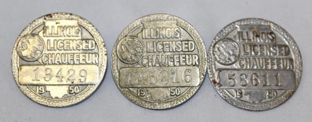 Group of 3 1950 Illinois Chauffer Pin Badges (1 of 2)