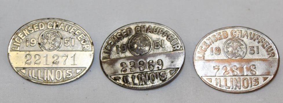Group of 3 1951 Illinois Chauffer Pin Badges (1 of 2)