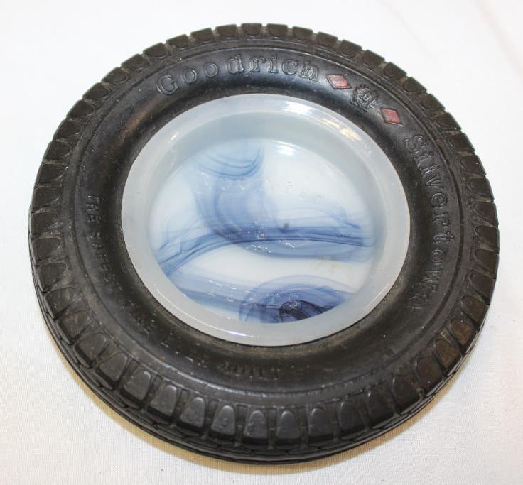 Goodrich Silvertown Advertising Tire Ashtray: 6.25" diameter w/ embossed marbleite glass center