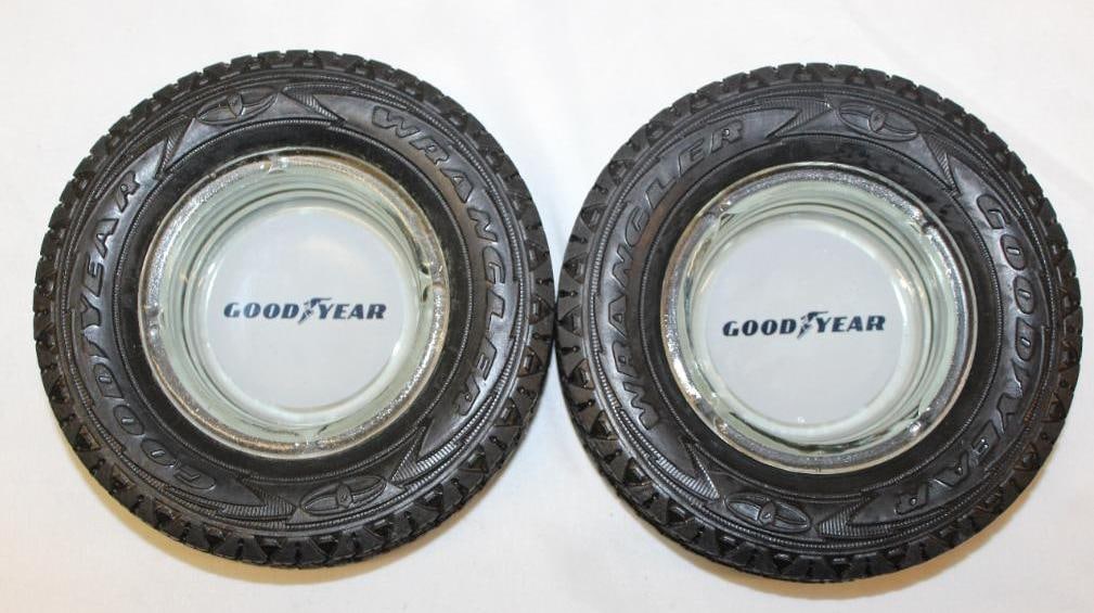 Group of 2 Goodyear Advertising Tire Ashtrays: 6" diameter each