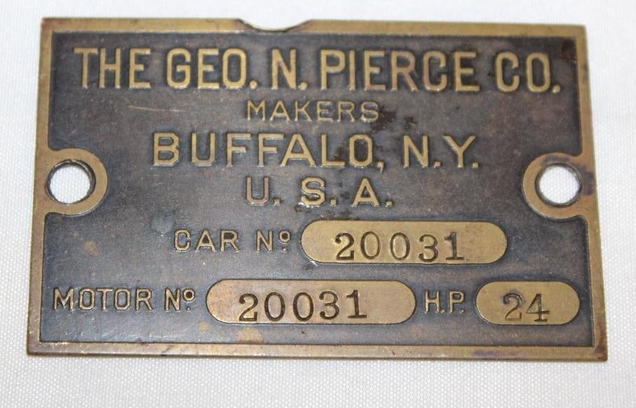 Pierce Arrow 24HP Brass Serial Number Data Tag Emblem (1 of 2)