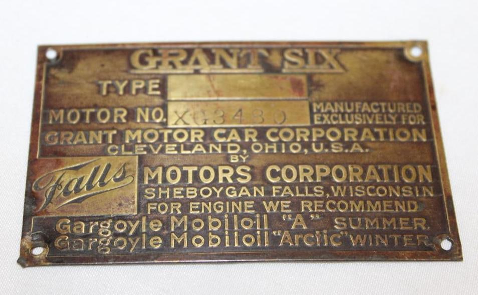 Brass Grant Six Serial Number Data Tag Emblem (1 of 2)