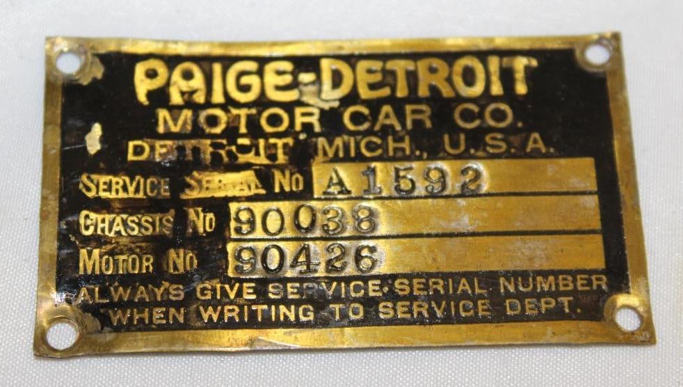 Brass Paige Detroit Serial Number Data Tag Emblem (1 of 2)