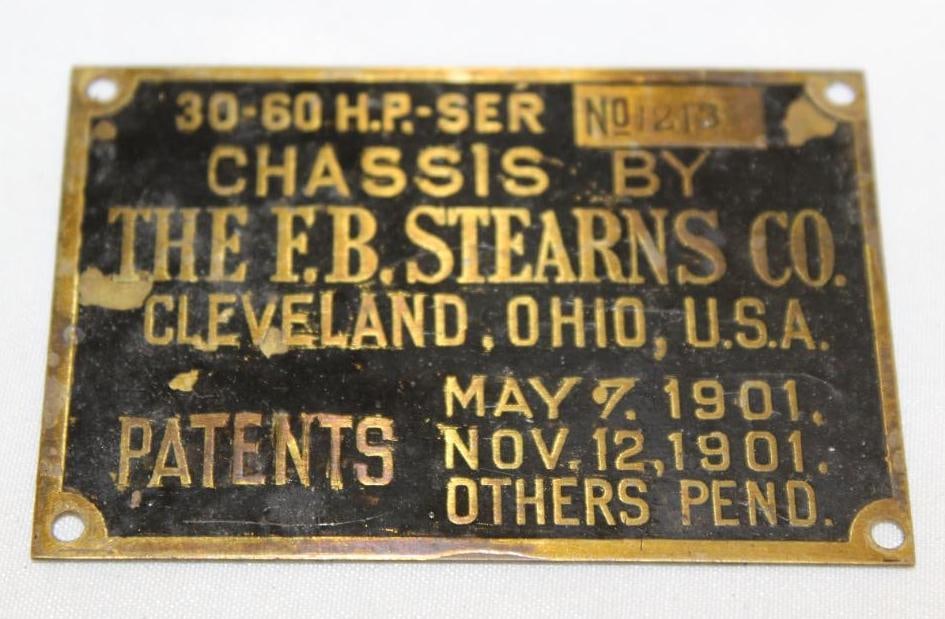 Brass 1901 Stearns 30-60HP Serial Number Data Tag Emblem (1 of 2)