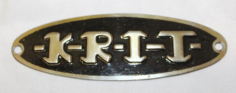1910-1915 Krit Motor Car Co Radiator Emblem Badge: 5.25" x 1.75"