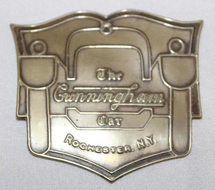 1917-1929 Cunningham Motor Car Co Radiator Emblem Badge: 2.5" x 2.75"