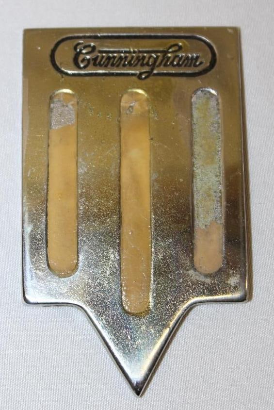 1929-1936 Cunningham Motor Car Co Radiator Emblem Badge: 3.75" x 2.25"