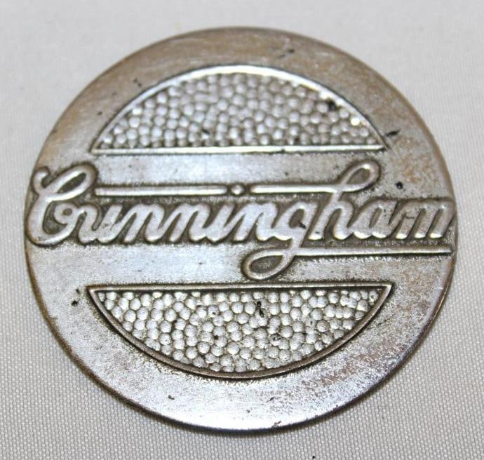 1920's Cunningham Motor Car Co Hubcap Emblem Badge: 2" diameter