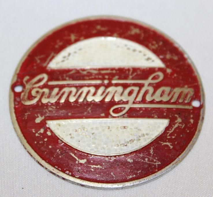 1920's Cunningham Motor Car Co Hubcap Emblem Badge: 2.25" diameter