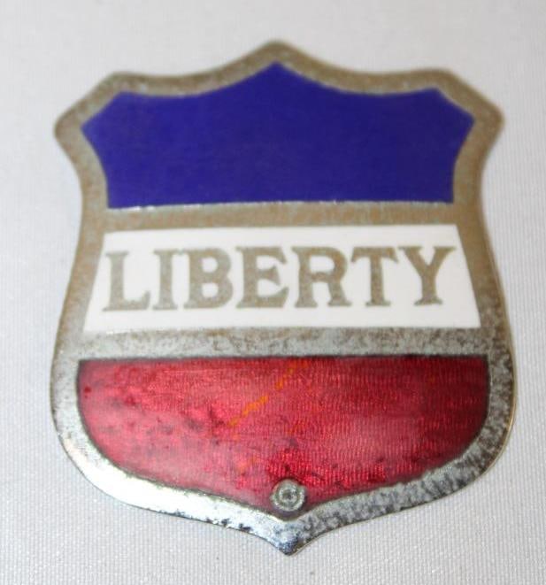 1920-1921 Liberty Motor Car Co Radiator Emblem Badge: cloisonne, 2" x 2", this original emblem has been professionally restored