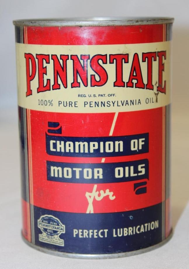Penn-State Metal 1 Quart Motor Oil Can: 5.5" x 4", in good condition with only minor wear, missing top lid