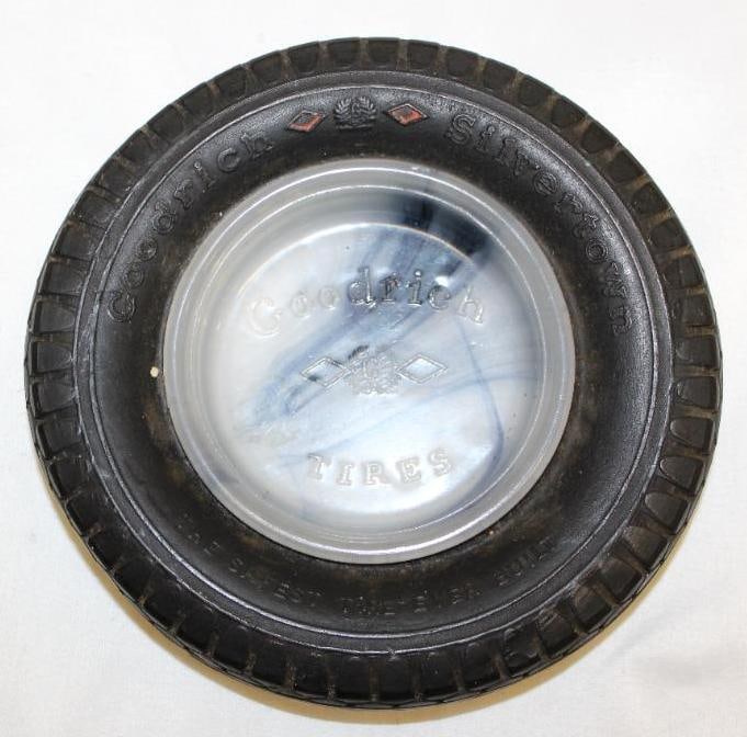 Goodrich Silvertown Advertising Tire Ashtray w/ Embossed Marblelite Center: 6.5" diameter
