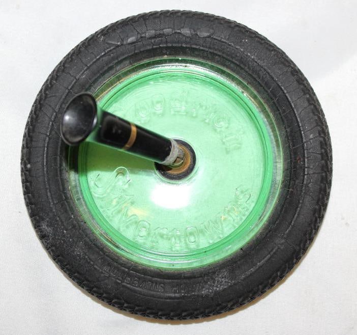 Goodrich Silvertown Advertising Tire Ashtray Pen Holder w/ Embossed Green Glass Center (1 of 3)