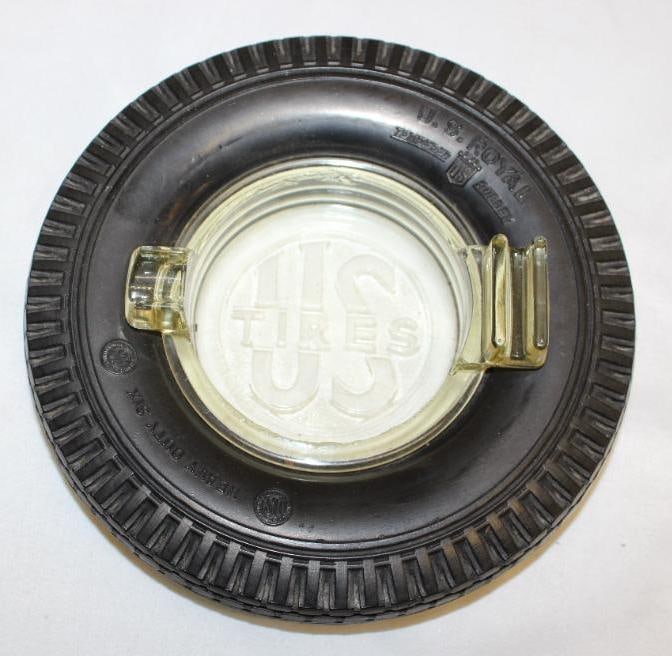 US Advertising Tire Ashtray w/ Embossed Clear Glass Center (1 of 3)