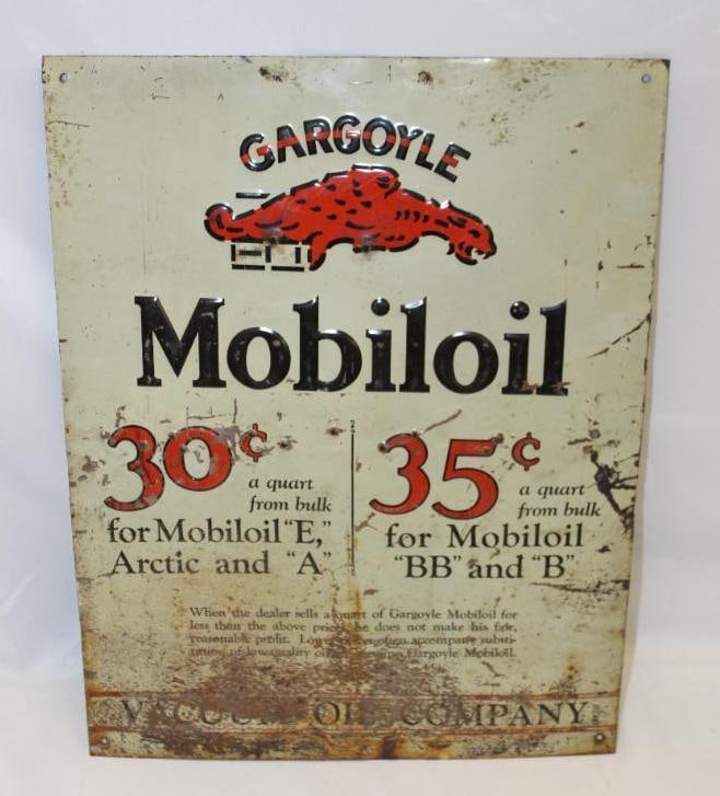 Gargoyle Mobiloil Tin Tacker Cabinet Sign (1 of 5)