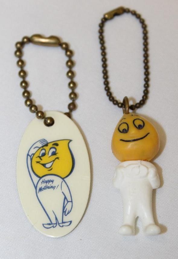 Group of 2 Esso Oil Drop Advertising Keychains: 1.75" x 1" each