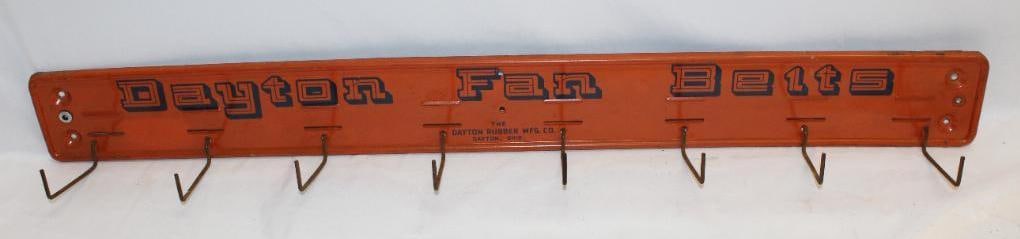 Dayton Rubber Fan Belts Advertising Display Rack Sign: 34" x 3.5", in good condition with only light wear and scratches