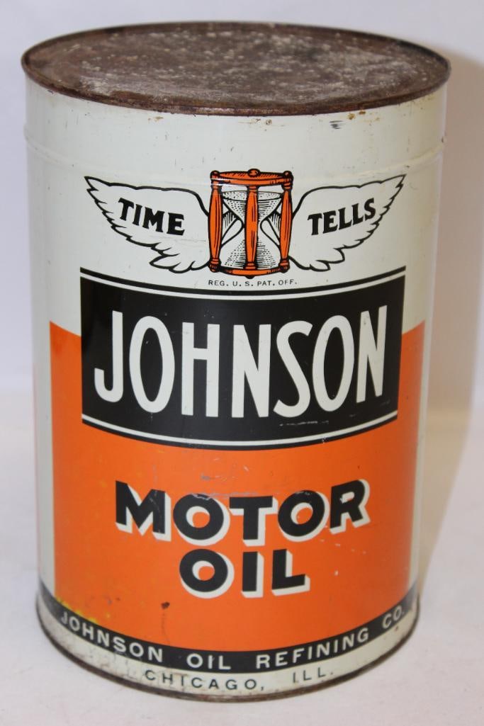 Johnson Time Tells Metal 5 Quart Motor Oil Can (1 of 4)