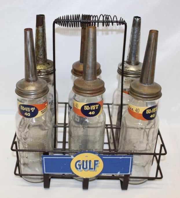 Rack of 6 One Quart Standard Iso-Vis Oil Bottles with Spouts (1 of 5)