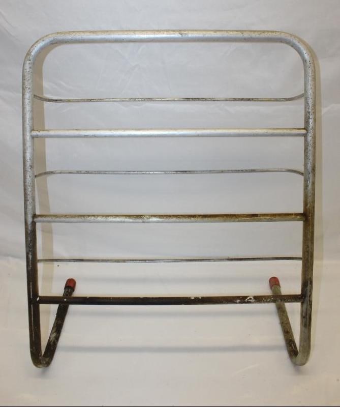 Aluminum One Quart Oil Can Advertising Display Rack: Rochester Pipe Products Co, 22"x12"x27", Some light oxidation and stains