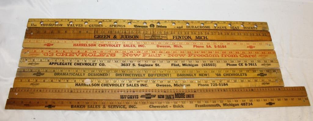 Group of 9 Automotive Advertising Yard Sticks Chevrolet, Ford, Thompson Products (1 of 8)
