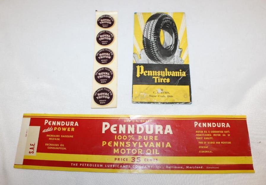 Group of 3 Gas Station Advertising Items Pennsylvania Tires, Penndura Oil (1 of 4)