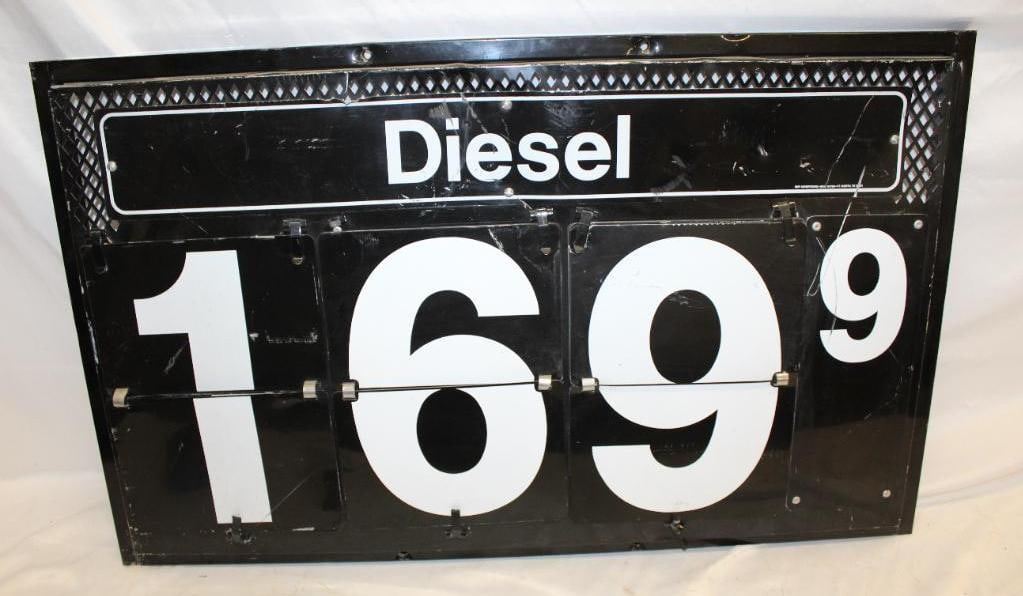 Service Station Diesel Pricer Advertising Sign: 25.5" x 42", some wear and scratches throughout